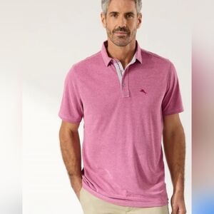 #1825 Tommy Bahama Pink Striped Polo Shirt Sz L